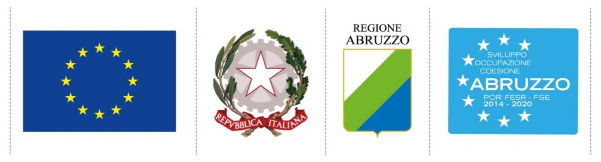 bandiera europea, stemma della repubblica italiana, stemma della Regione Abruzzo, logo POR FESR-FSE Abruzzo